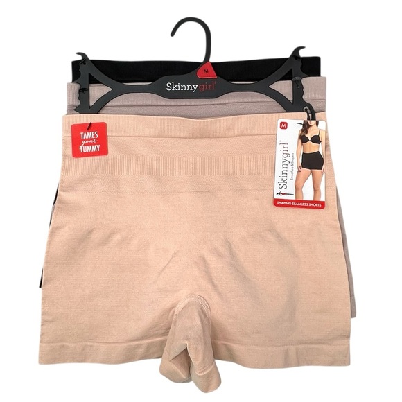 Skinnygirl Shaping Seamless Shorts Size Medium 3 Pack Black Taupe Tan Biker New - Picture 6 of 6